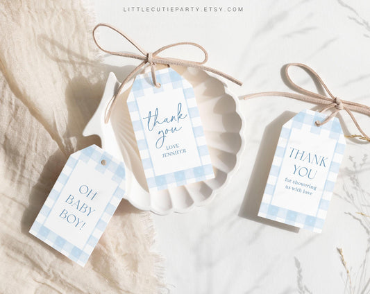 Editable Blue Gingham Baby Shower Favor, Thank You Favor Tag, Thank you Tags, Gift Tag for Blue Baby Shower Decorations BGHBS002