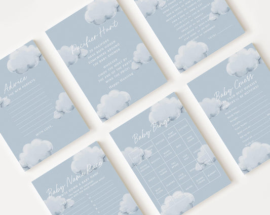10 Editable On Cloud Nine Baby Shower Games Bundle, We are on Cloud Nine Baby Shower Bingo Games Bundle, Baby Shower Party Games CNBS001