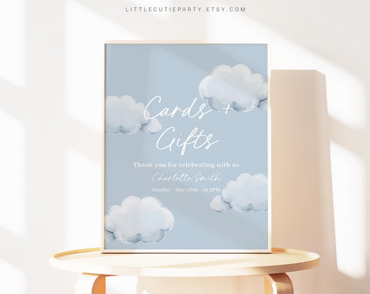 Editable We are on Cloud Nine Baby Shower Sign, Cloud 9 Custom Sign Template for Baby Shower with Clouds Theme CNBS001