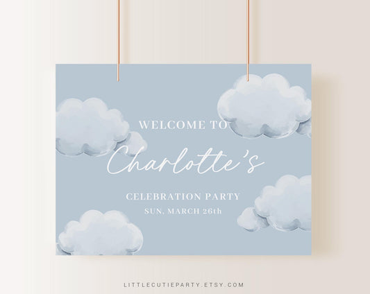 Editable On Cloud Nine Baby Shower Backdrop, On Cloud 9 Baby Shower Banner, Shower Sign for Clouds Baby Shower Decorations CNBS001