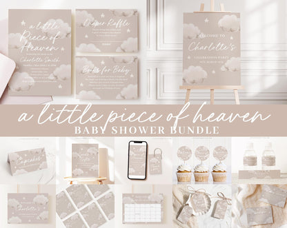 Editable Little Piece of Heaven Invitation Bundle, A Little Piece of Heaven Baby Shower Bundle with Games and Baby Shower Decor LPHBS001