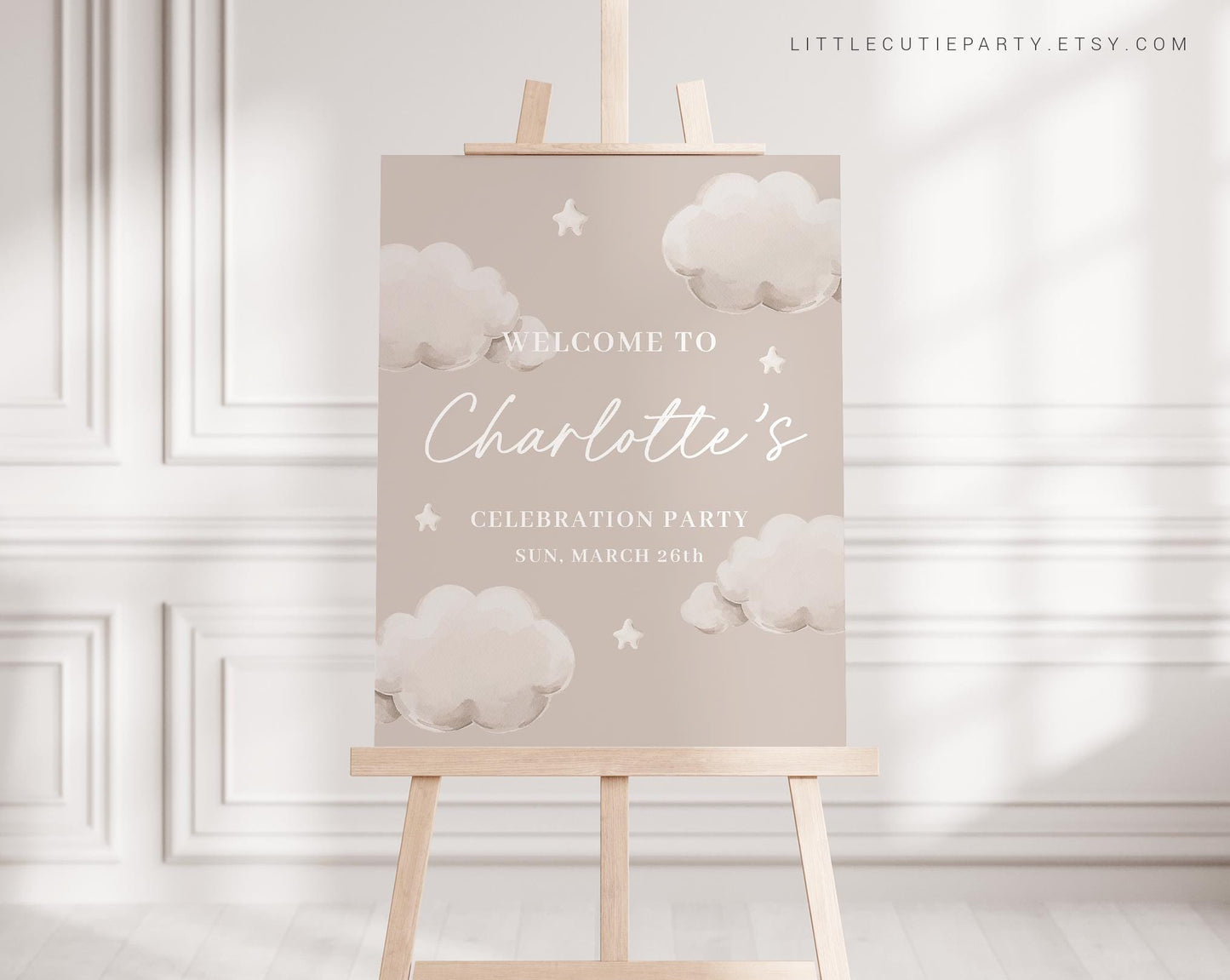 Editable Little Piece of Heaven Welcome Sign, Cloud Baby Shower Welcome Board, Sign, Heaven Sent Welcome Template LPHBS001
