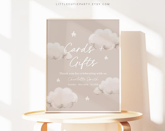 Editable Little Piece of Heaven Sign Baby Shower, Cloud Custom Sign Template for Baby Shower with Heaven Sent Theme LPHBS001