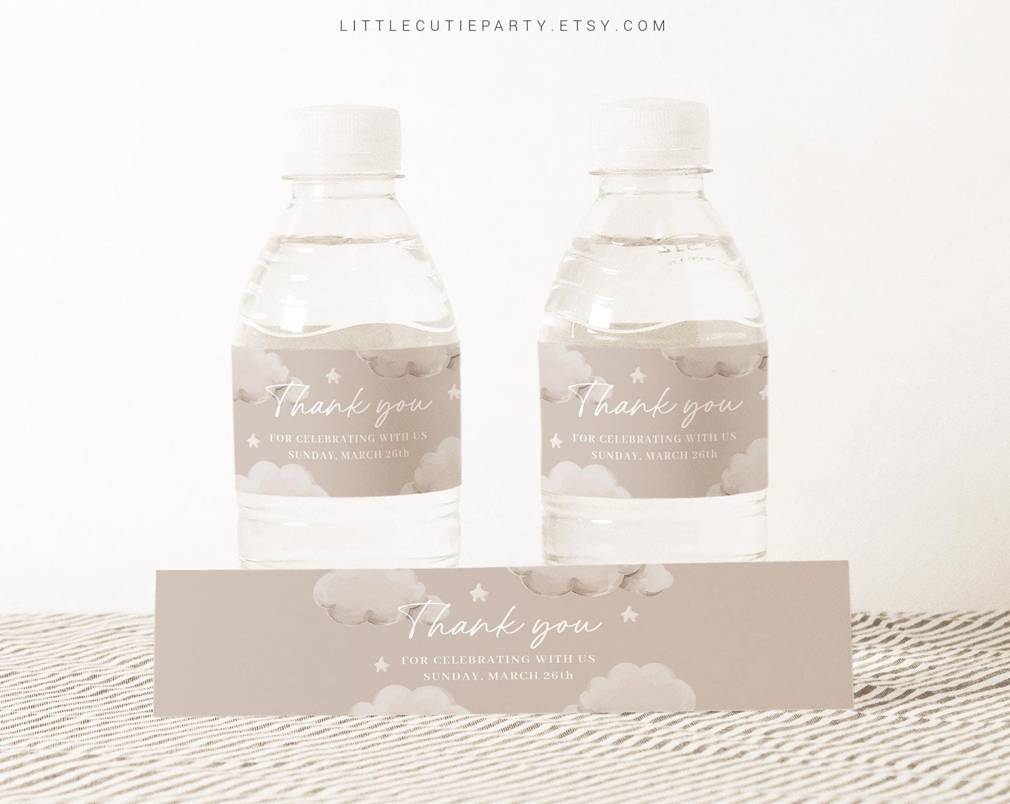 Editable Cloud Baby Shower Decorations Baby Shower Water Bottle Labels, Bottle Label for Little Piece of Heaven Baby Shower Decor LPHBS001