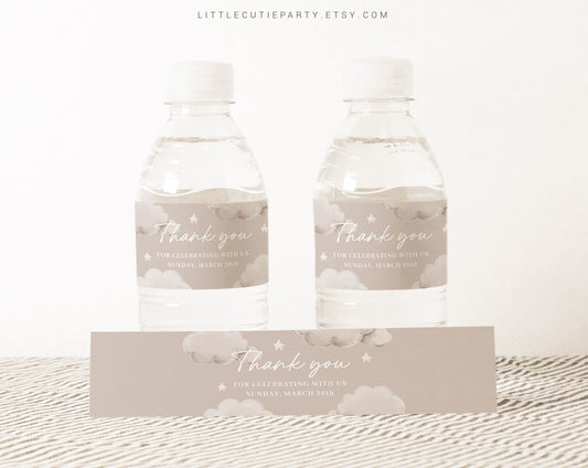 Editable Cloud Baby Shower Decorations Baby Shower Water Bottle Labels, Bottle Label for Little Piece of Heaven Baby Shower Decor LPHBS001