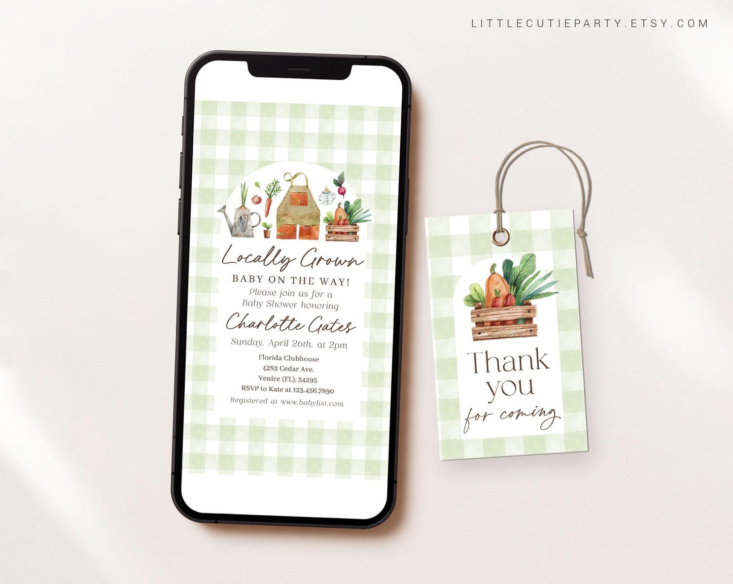 Editable Farmers Market Baby Shower Invite Set, Locally Grown Baby Shower Invitation, Locally Grown Baby Shower Evite Invitation LCGBS001