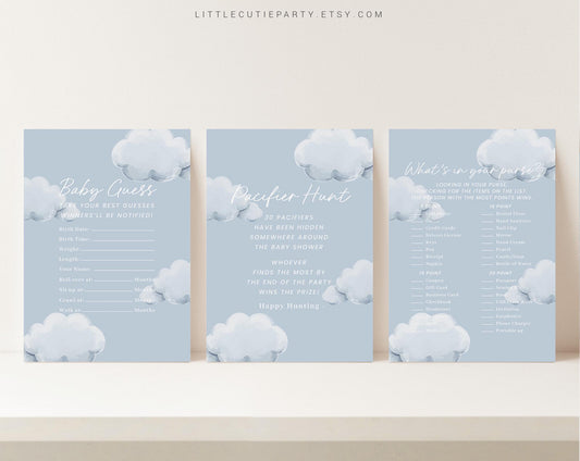 10 Editable On Cloud Nine Baby Shower Games Bundle, We are on Cloud Nine Baby Shower Bingo Games Bundle, Baby Shower Party Games CNBS001