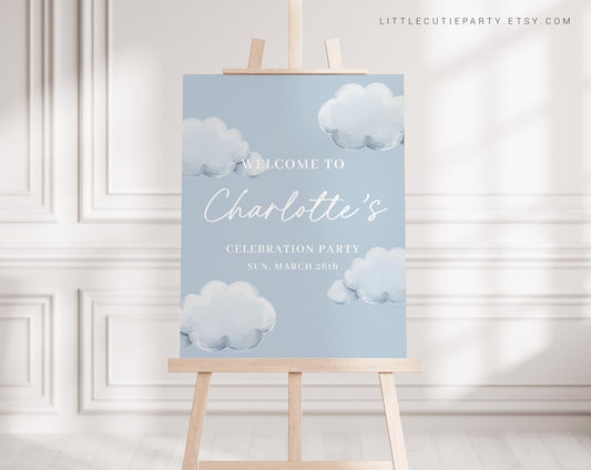 Editable We are on Cloud Nine Welcome Sign, Cloud Baby Shower Welcome Board, Sign, On Cloud 9 Welcome Template CNBS001