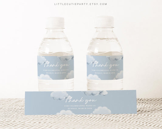 Editable On Cloud Nine Baby Shower Decorations Baby Shower Water Bottle Labels, Bottle Label for Cloud Baby Shower Decor CNBS001
