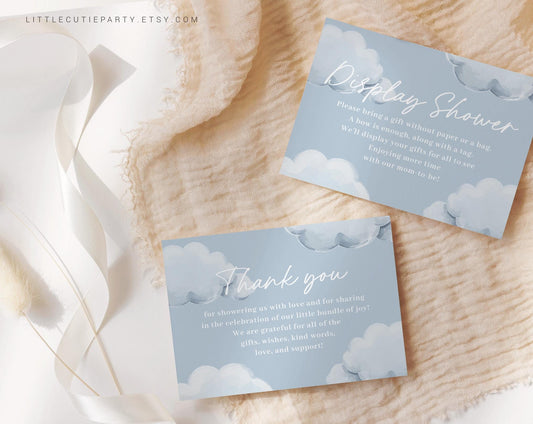 Editable On Cloud Nine Baby Shower Thank you Card, On Cloud 9 Baby Shower Display Card for Clouds Baby Shower Decor CNBS001
