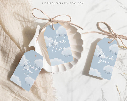 Editable On Cloud Nine Baby Shower Favor, Thank You Favor Tag, Thank you Tags, Clouds Baby Shower Decorations CNBS001