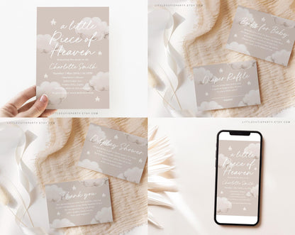 Editable Little Piece of Heaven Invitation Bundle, A Little Piece of Heaven Baby Shower Bundle with Games and Baby Shower Decor LPHBS001