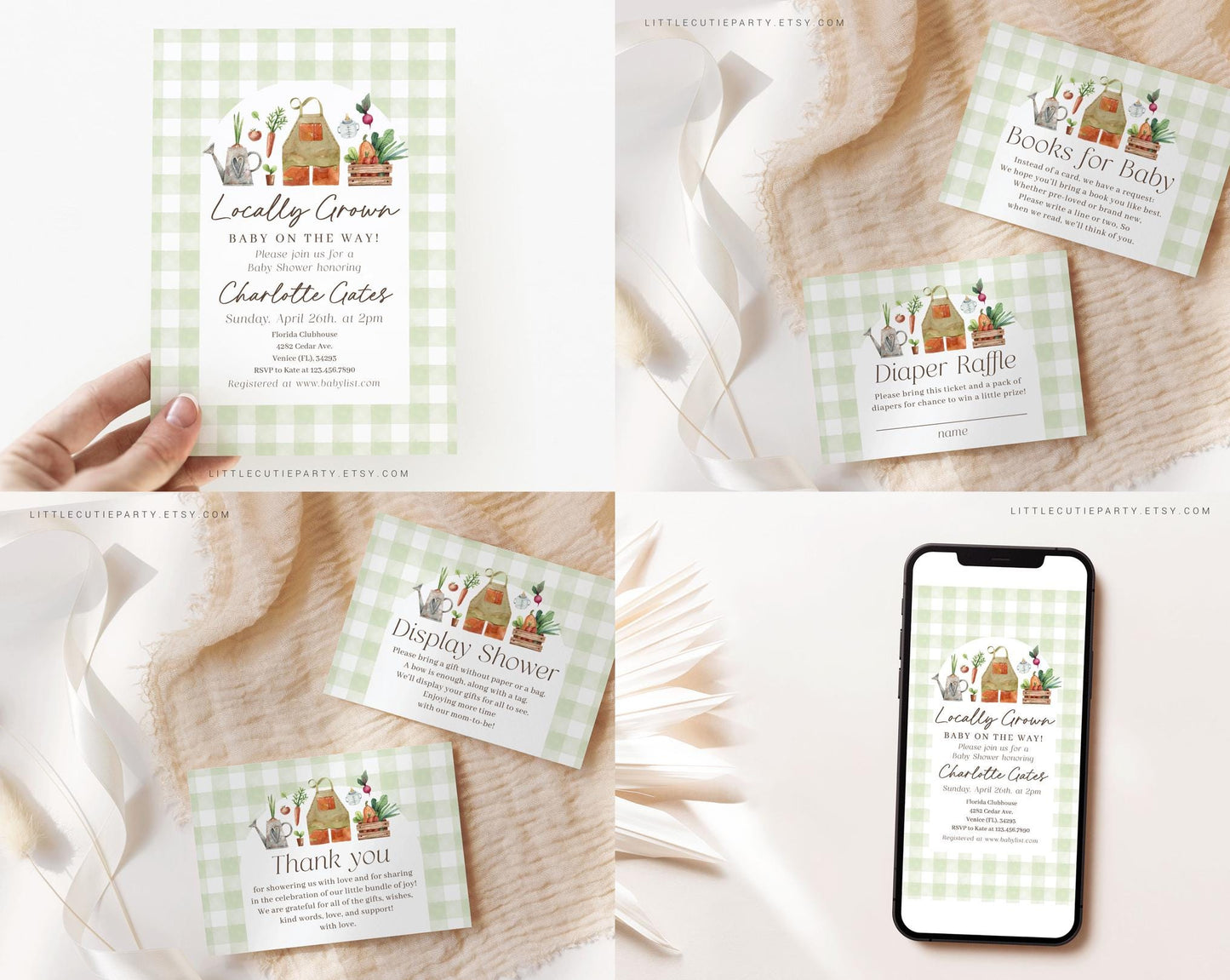 Editable Locally Grown Baby Shower Bundle, Farmers Market Baby Shower Invite Bundle with Locally Grown Baby Shower Games and Decor LCGBS001