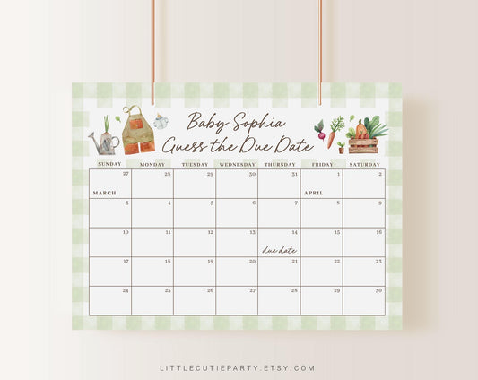 Editable Locally Grown Calendar Prediction, Farmers Market Calendars, Baby Shower Due Date Calendar, for Locally Grown Theme LCGBS001