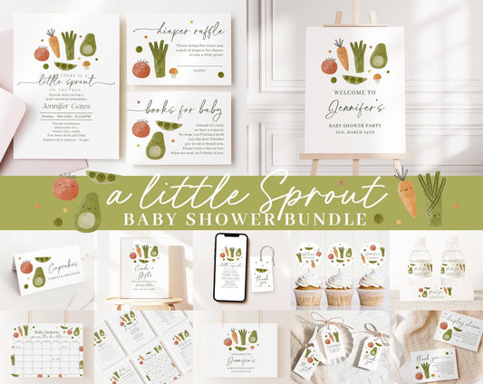Editable A Little Sprout Baby Shower Bundle, A Little Sprout is on the Way Baby Shower Bundle with Grown with Love Games and Decor LSPBS001