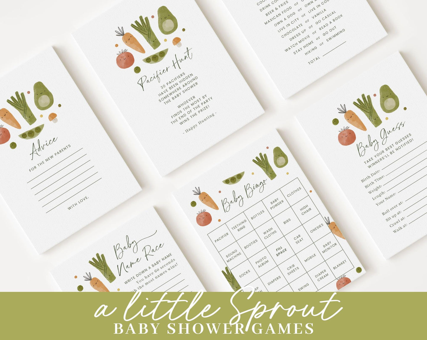 Editable A Little Sprout Baby Shower Bundle, A Little Sprout is on the Way Baby Shower Bundle with Grown with Love Games and Decor LSPBS001