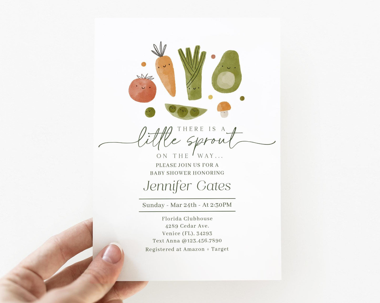 Editable Little Sprout Baby Shower Invitation, A Little Sprout is on the Way Invite with Diaper Raffle, Books for Baby and Tag LSPBS001
