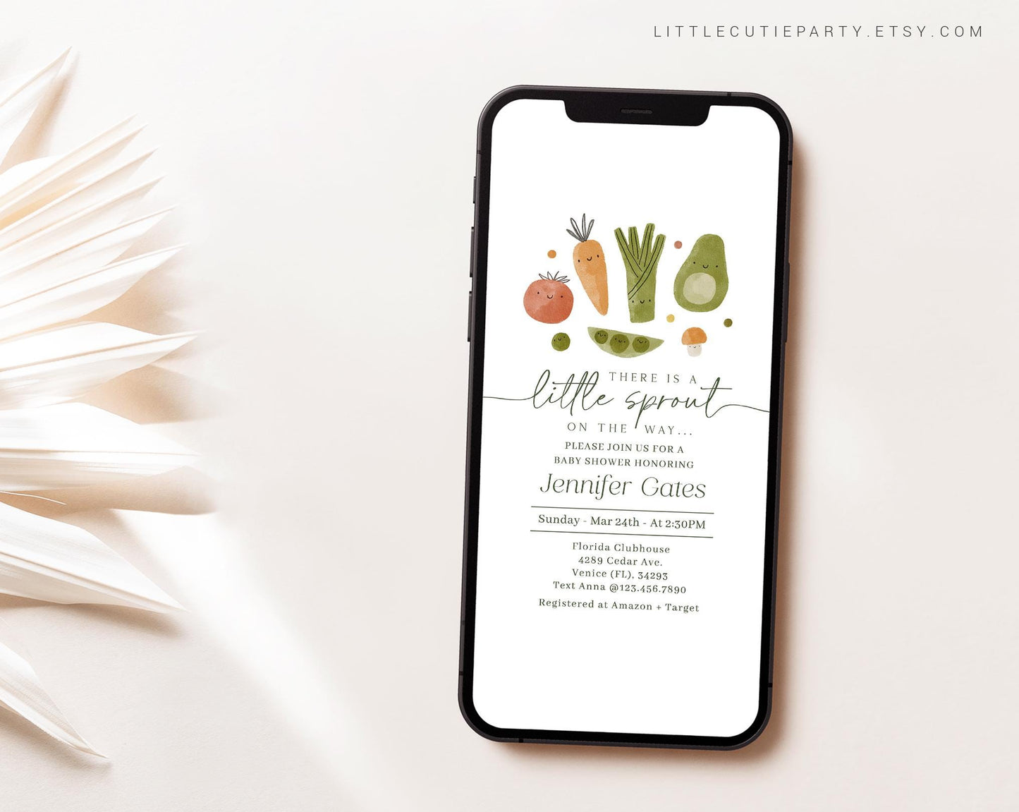 Editable Little Sprout Baby Shower Invite Set, A Little Sprout On The Way Invitation, Evite Digital Invitation Set LSPBS001