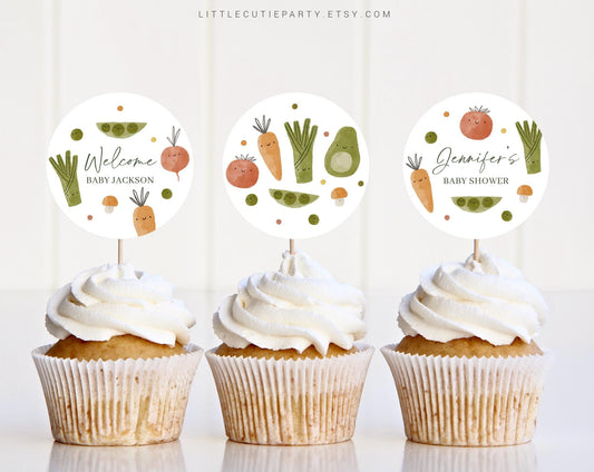 Editable A Little Sprout Cupcake Toppers, Little Sprout Baby Shower Cookies, for Farmers Market Baby Shower Party Decor LSPBS001