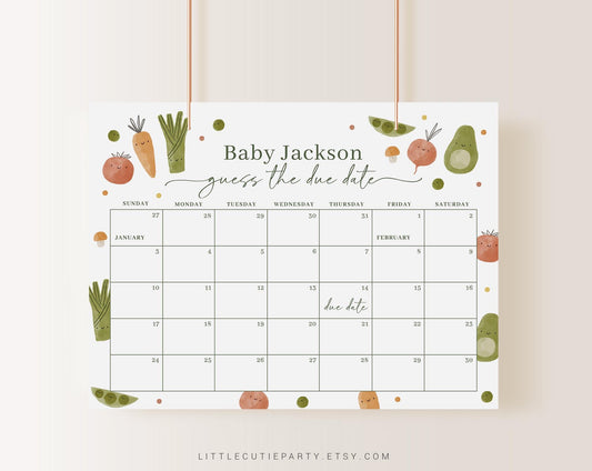 Editable Little Sprout Baby Shower Calendar Prediction, Little Sprout is on the Way Due Date Calendar, for Locally Grown Shower LSPBS001