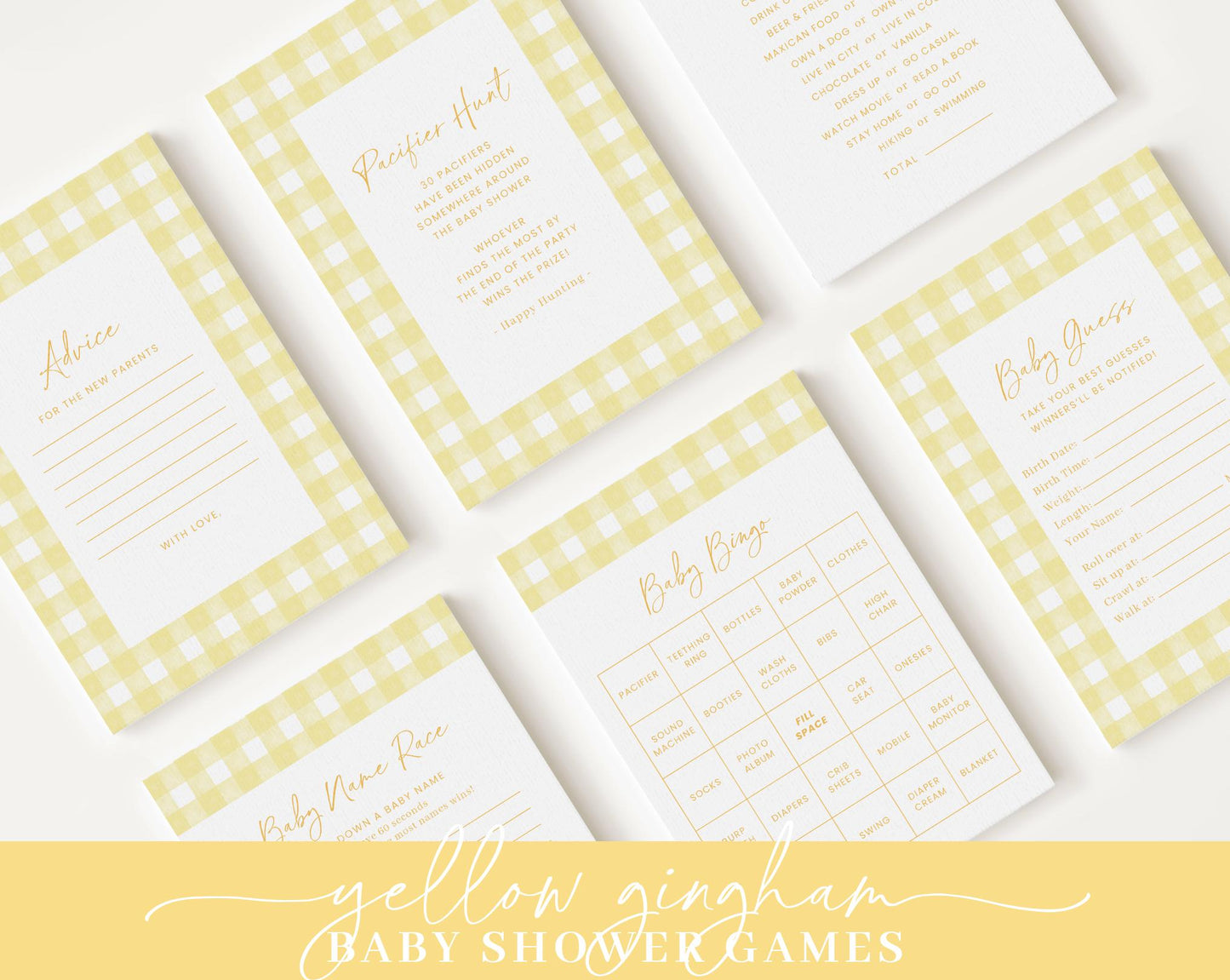 Editable Yellow Gingham Baby Shower Invitation Bundle, Yellow Baby Shower Invite with Games and Yellow Baby Shower Decor YGHBS001