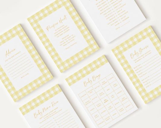 10 Editable Yellow Gingham Baby Shower Games, Yellow Baby Shower Games Bundle, Yellow Gingham Set Neutral Baby Shower Party Games YGHBS001
