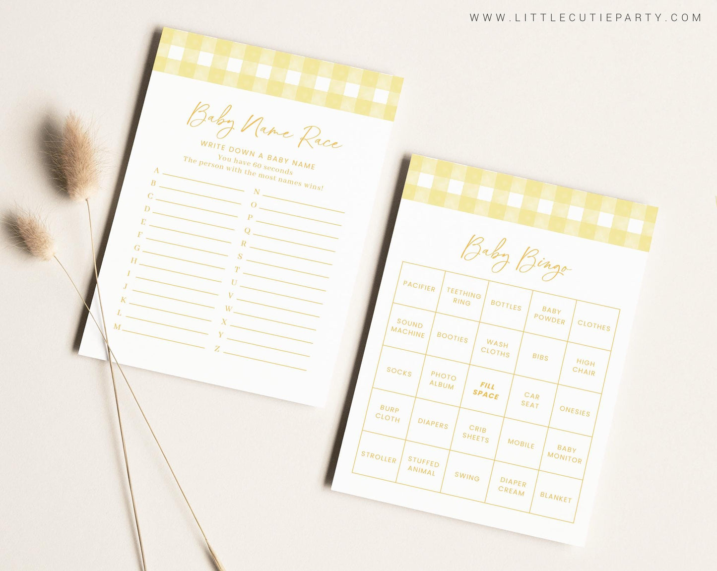 10 Editable Yellow Gingham Baby Shower Games, Yellow Baby Shower Games Bundle, Yellow Gingham Set Neutral Baby Shower Party Games YGHBS001