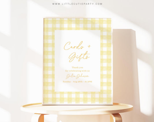 Editable Yellow Gingham Sign, Custom Sign Template for Baby Shower Party with Yellow  Baby Shower Theme YGHBS001