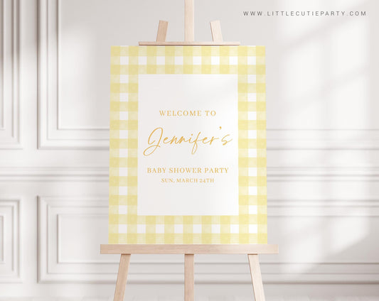 Editable Yellow Gingham Baby Shower Welcome Sign, Yellow Baby Shower Sign, Welcome Board, Welcome Template Shower Decoration YGHBS001
