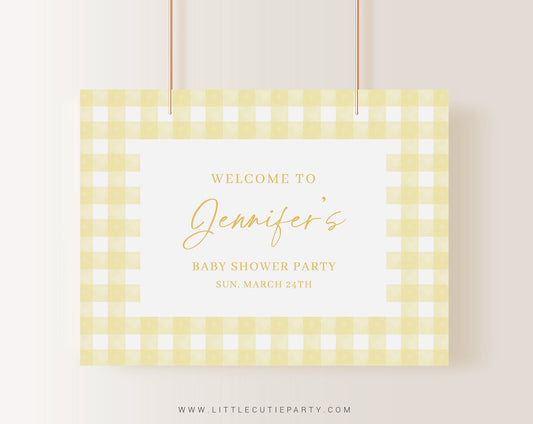 Editable Yellow Gingham Baby Shower Backdrop, Yellow Baby Shower Banner, Shower Sign for Yellow Gingham Banner Welcome Sign YGHBS001