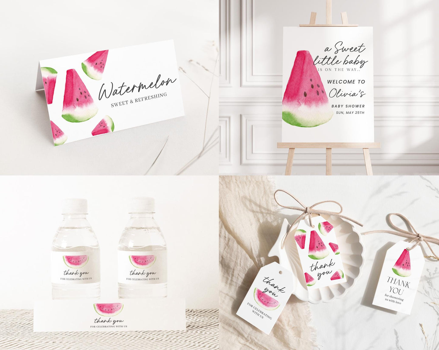 Editable Watermelon Baby Shower Invitation Bundle, Melon Baby Shower Set with Game Bundle and Sweet Watermelon Baby Shower Decor WTMBS002