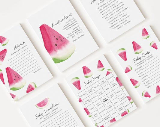 10 Editable Watermelon Baby Shower Games, Watermelon Baby Shower Games Bundle, Watermelon Games Baby Shower Activities WTMBS002