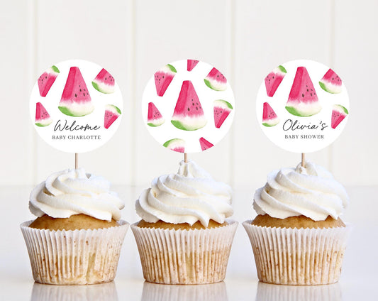 Editable Watermelon Cake Toppers, Watermelon Baby Shower Cupcake Topper, Watermelon Baby Shower Decorations WTMBS002