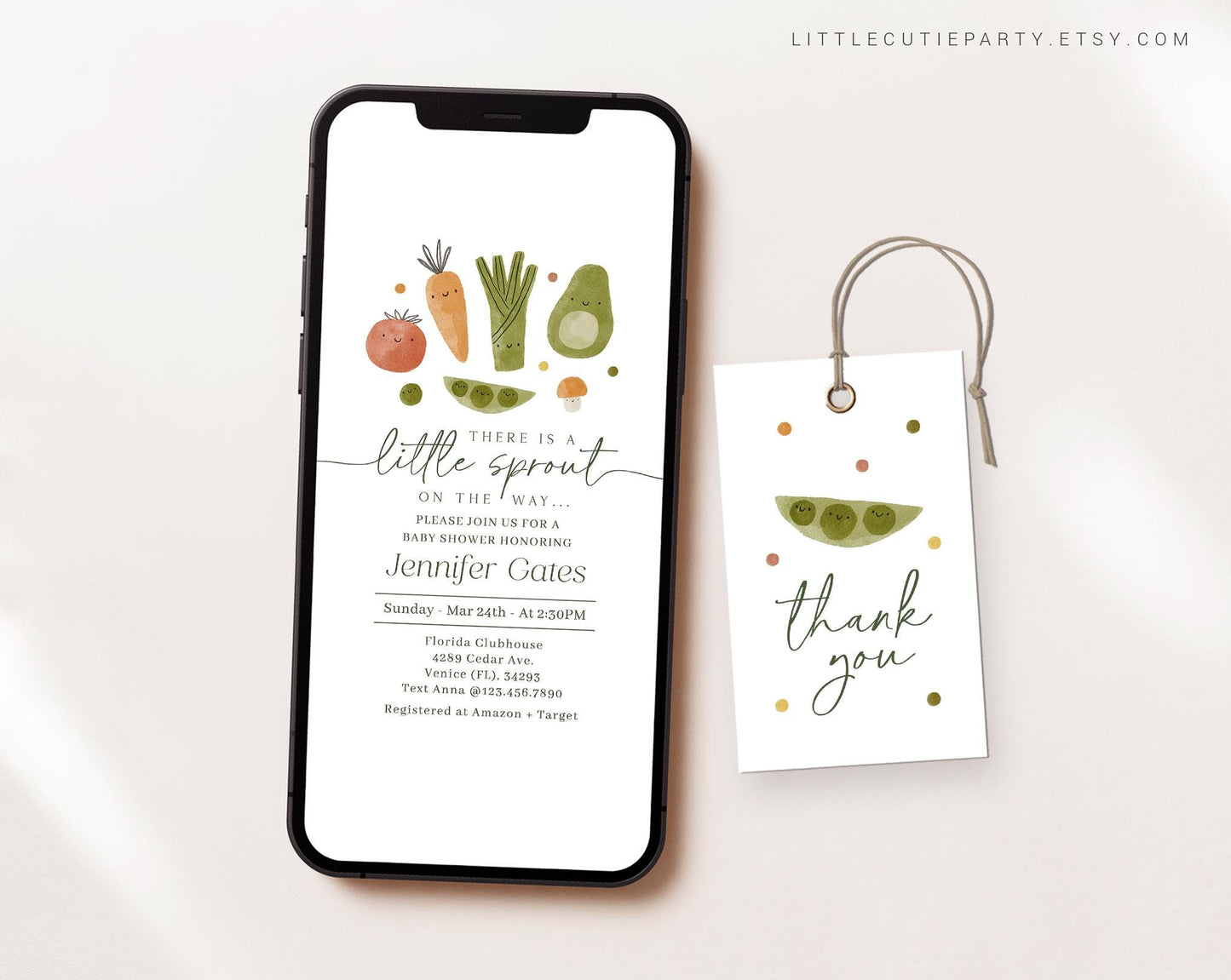 Editable Little Sprout Baby Shower Invite Set, A Little Sprout On The Way Invitation, Evite Digital Invitation Set LSPBS001