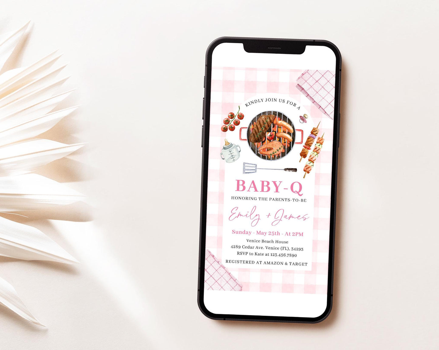Editable Babyq Pink Invite, BBQ Baby Shower Girl Invitation, Barbecue Baby Shower Digital Invite for Baby Q Girl Baby Shower Party BBQBS003