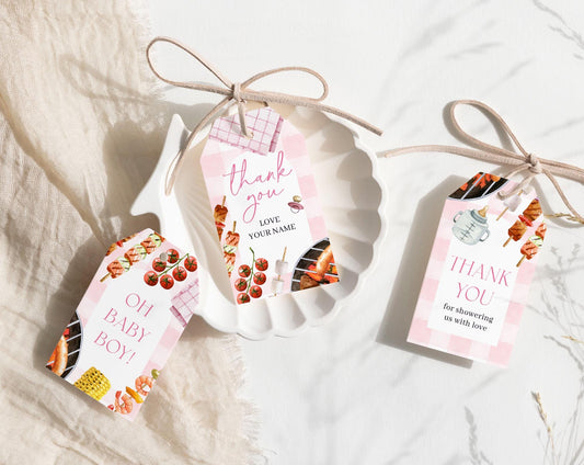 Editable Baby Q Pink Favors, Baby Q Girl Thank You Favor Tag, Thank you Tags, Gift Tag for Babyq Pink Theme Decoration BBQBS003