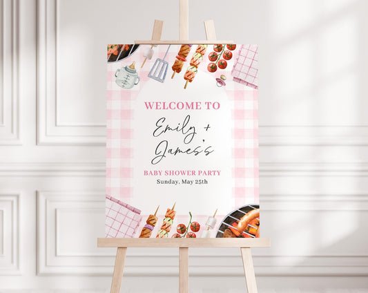 Editable Babyq Pink Baby Shower Welcome Sign, BBQ Baby Shower Pink Sign, Baby Q Girl Welcome Board, Welcome Template Shower Decor BBQBS003