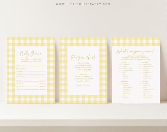 10 Editable Yellow Gingham Baby Shower Games, Yellow Baby Shower Games Bundle, Yellow Gingham Set Neutral Baby Shower Party Games YGHBS001