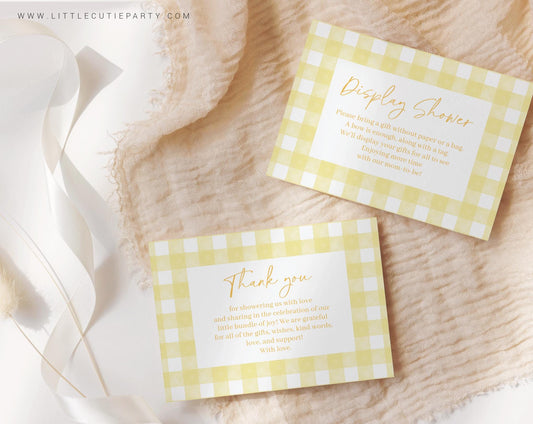 Editable Yellow Baby Shower Thank you Card, Baby Shower Display Card for Yellow Gingham Baby Shower Decor YGHBS001