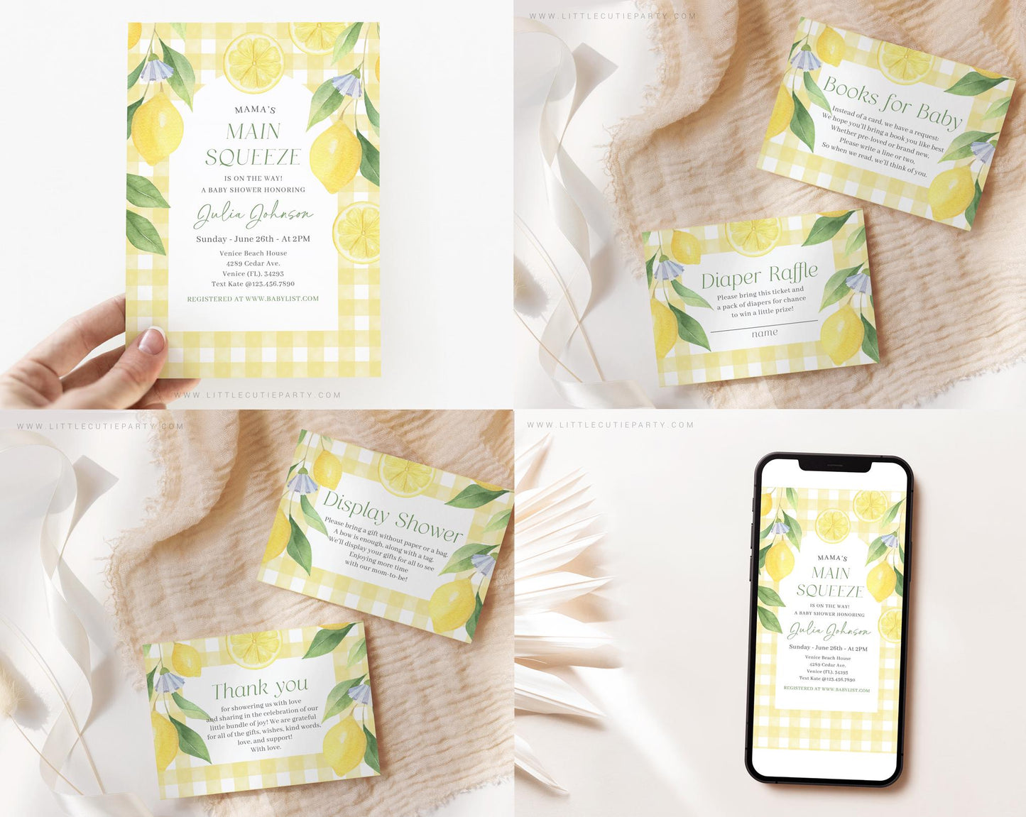 Editable Mamas Main Squeeze Baby Shower Bundle, Lemon Baby Shower Bundle with Main Squeeze Baby Shower Games and Decor LMNBS003