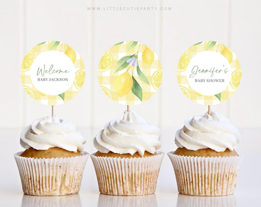 Editable Mamas Main Squeeze Cupcake Toppers, Lemon Baby Shower Cookies, for Main Squeeze Baby Shower Party Decor LMNBS003