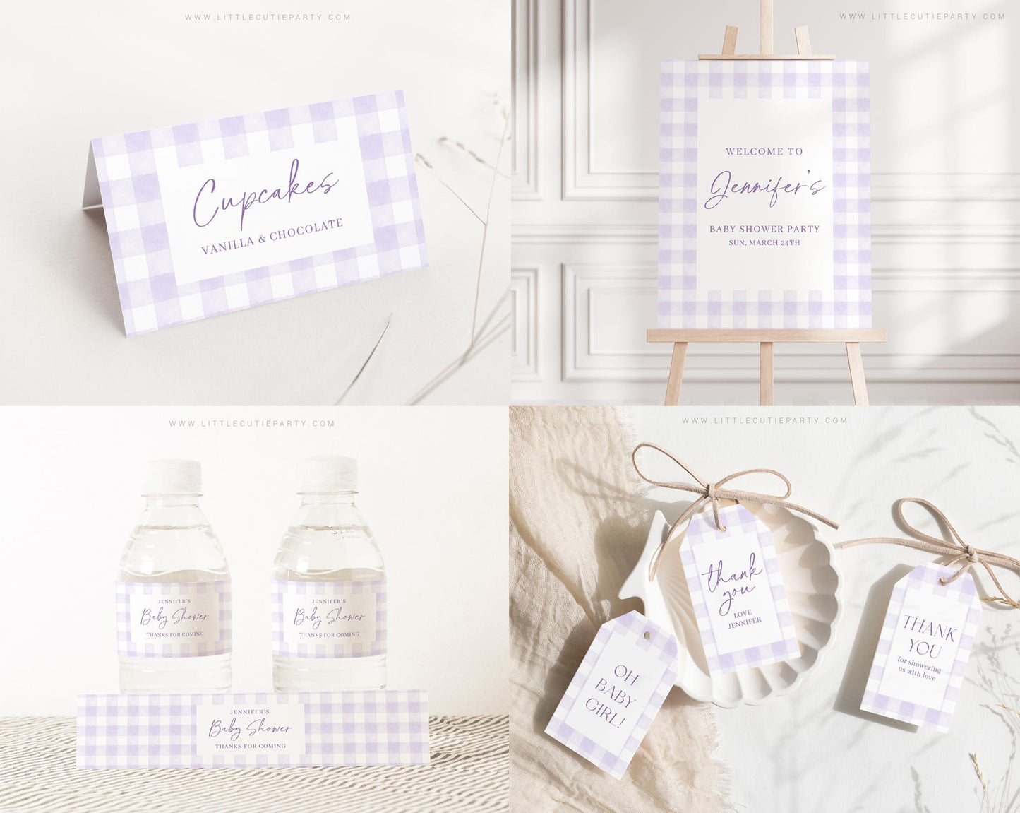 Editable Purple Gingham Baby Shower Invitation Bundle, Purple Baby Shower Invite with Games and Purple Baby Shower Decor PGHBS001