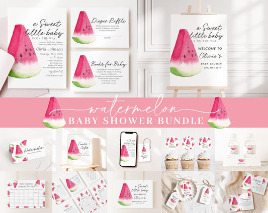 Editable Watermelon Baby Shower Invitation Bundle, Melon Baby Shower Set with Game Bundle and Sweet Watermelon Baby Shower Decor WTMBS002