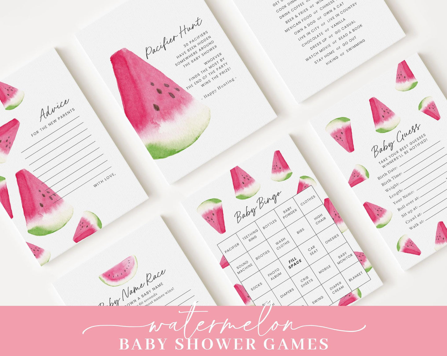 Editable Watermelon Baby Shower Invitation Bundle, Melon Baby Shower Set with Game Bundle and Sweet Watermelon Baby Shower Decor WTMBS002