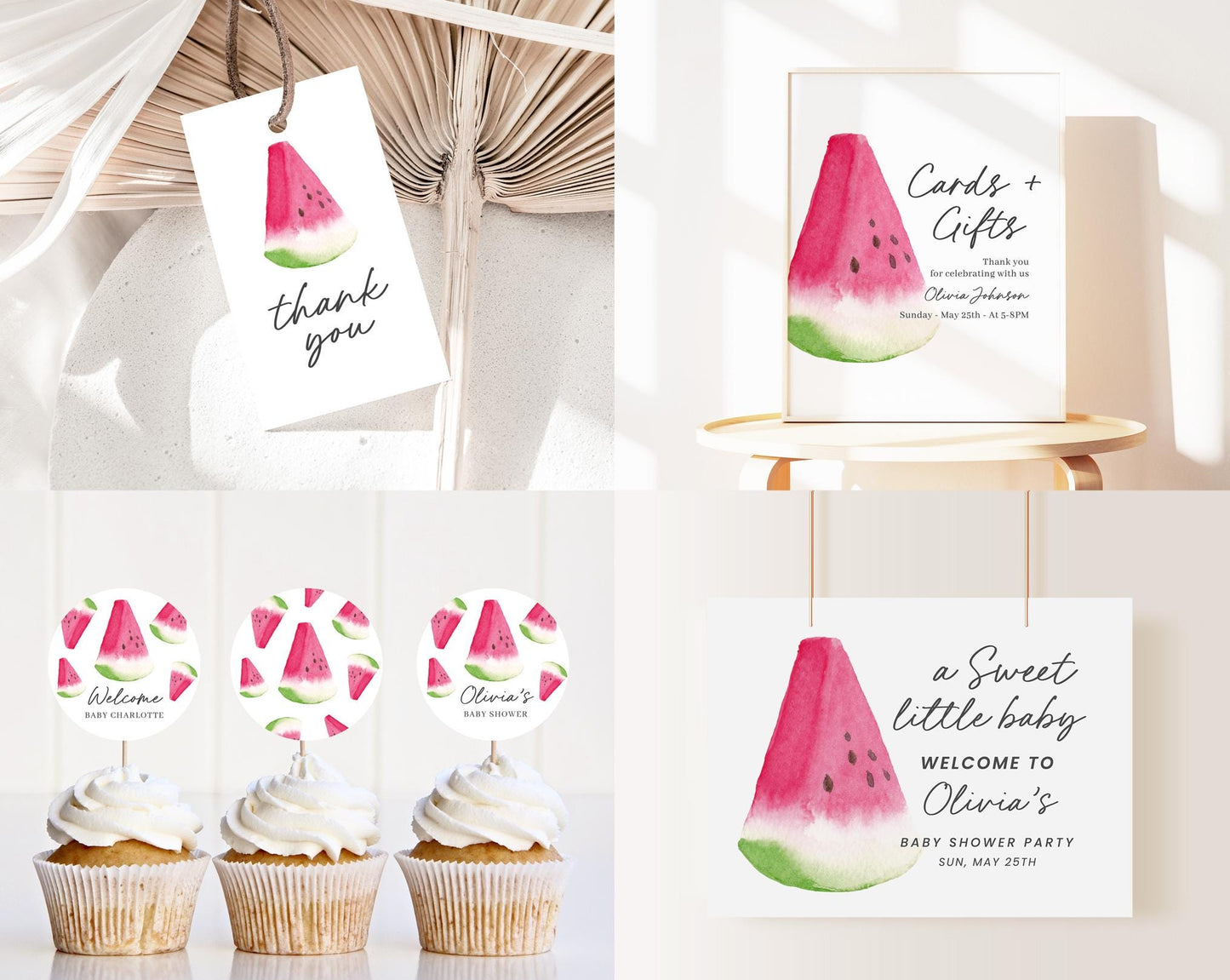 Editable Watermelon Baby Shower Invitation Bundle, Melon Baby Shower Set with Game Bundle and Sweet Watermelon Baby Shower Decor WTMBS002