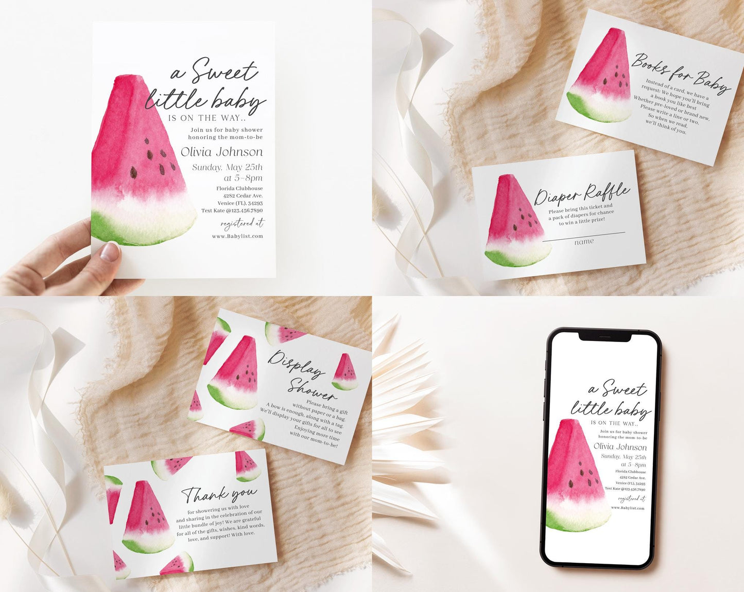 Editable Watermelon Baby Shower Invitation Bundle, Melon Baby Shower Set with Game Bundle and Sweet Watermelon Baby Shower Decor WTMBS002