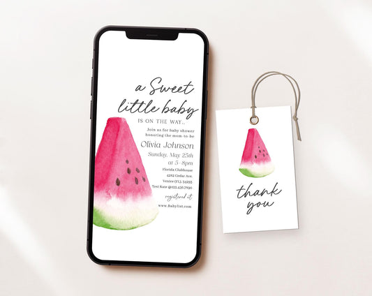Editable Watermelon Invite, Watermelon Baby Shower Evite, Melon Invitation Electronic Invite for Shower Party WTMBS002