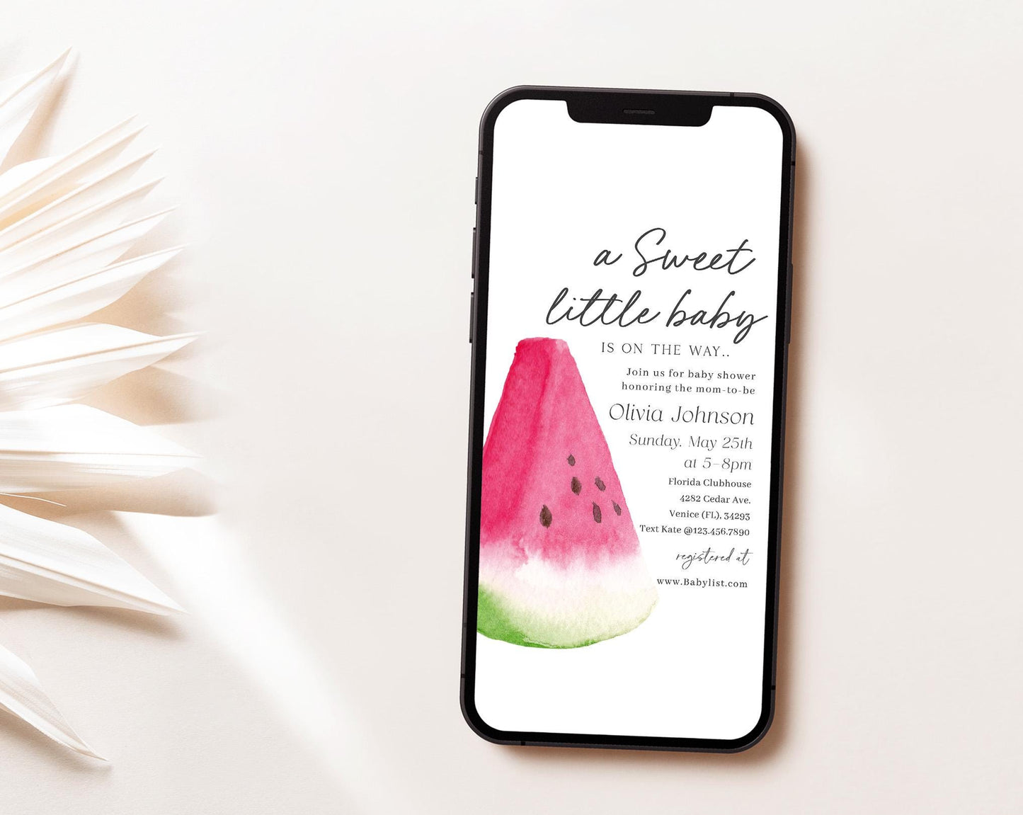 Editable Watermelon Invite, Watermelon Baby Shower Evite, Melon Invitation Electronic Invite for Shower Party WTMBS002