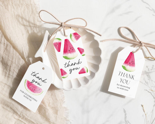 Editable Watermelon Favors, Thank You Favor Tag, Thank you Tags, Gift Tag for Watermelon  Baby Shower or Birthday Decorations WTMBS002