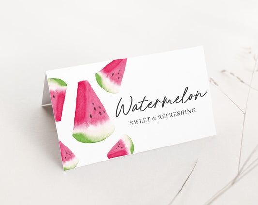 Editable Watermelon Food Labels, Food Tent cards, Folded Food Cards for Watermelon Baby Shower Decorations Theme WTMBS002